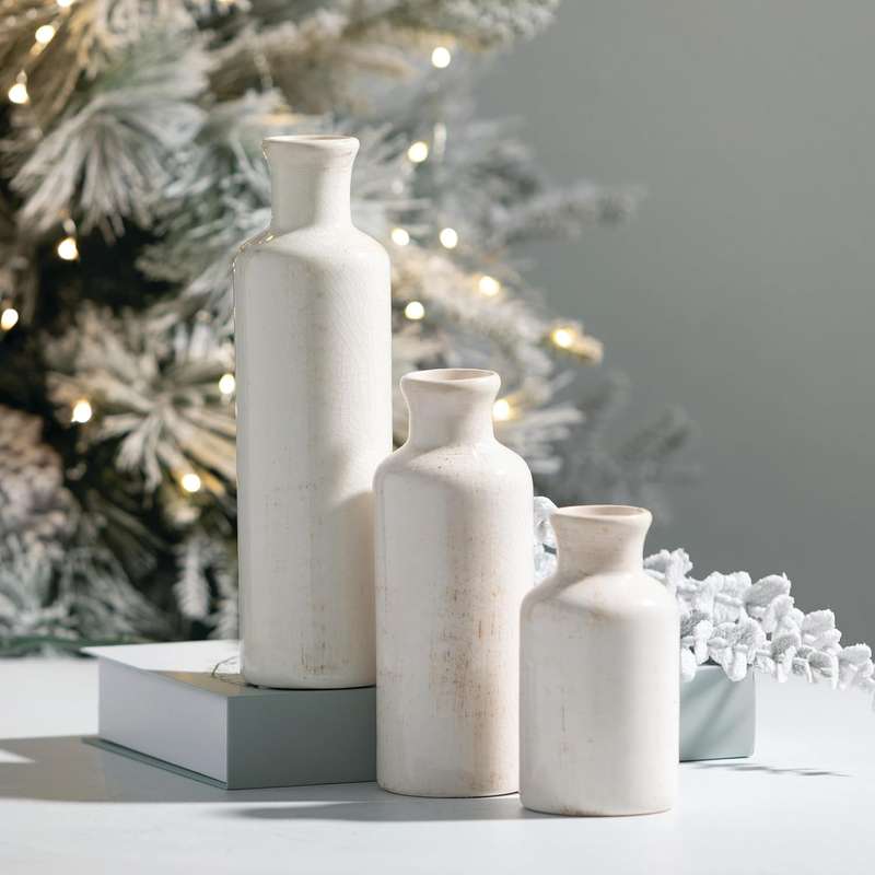 Ceramic Farmhouse Vase Set For Home Shelf Wedding Table Decor - 3 Piece