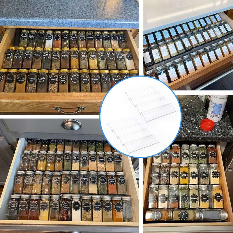 4 Tier Clear Acrylic Drawer Spice Rack Organiser With 28 Containers,Labels
