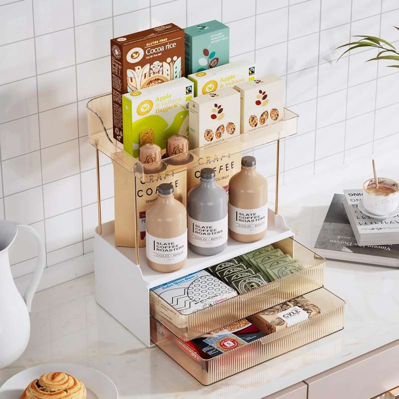 2-Tier 2-Drawer Bathroom Organiser Countertop Multi-Purpose Makeup Storage