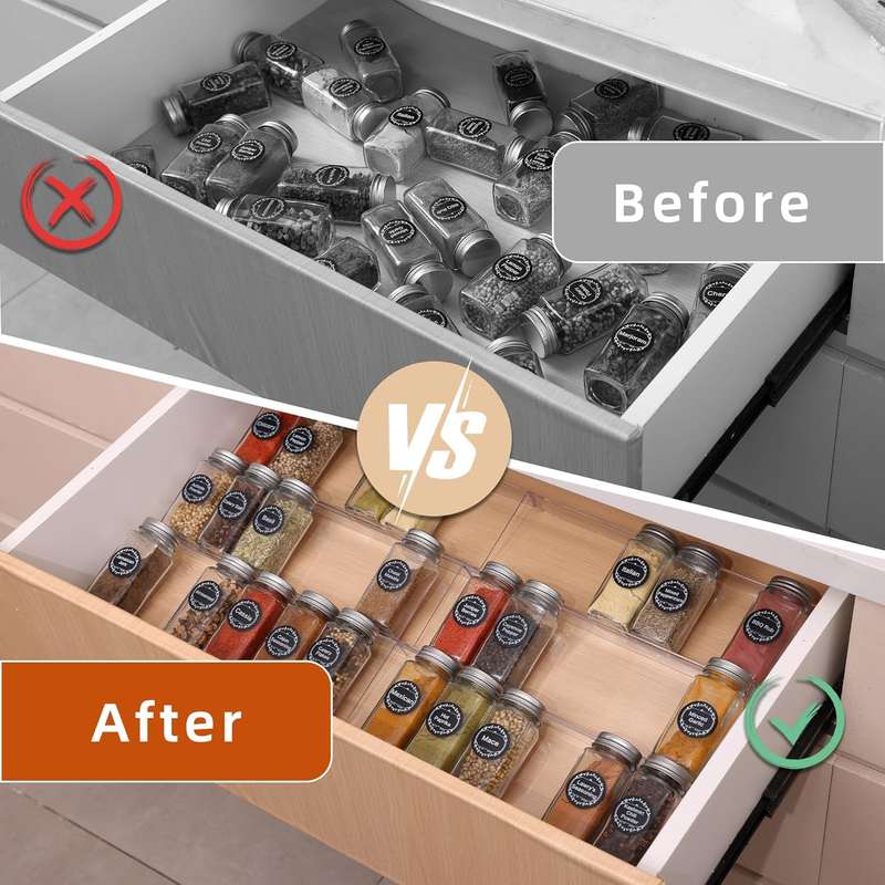 4 Tier - Clear Acrylic Drawer Spice Organiser Rack Cosmetic Storage - 8 Piece (No Jars)
