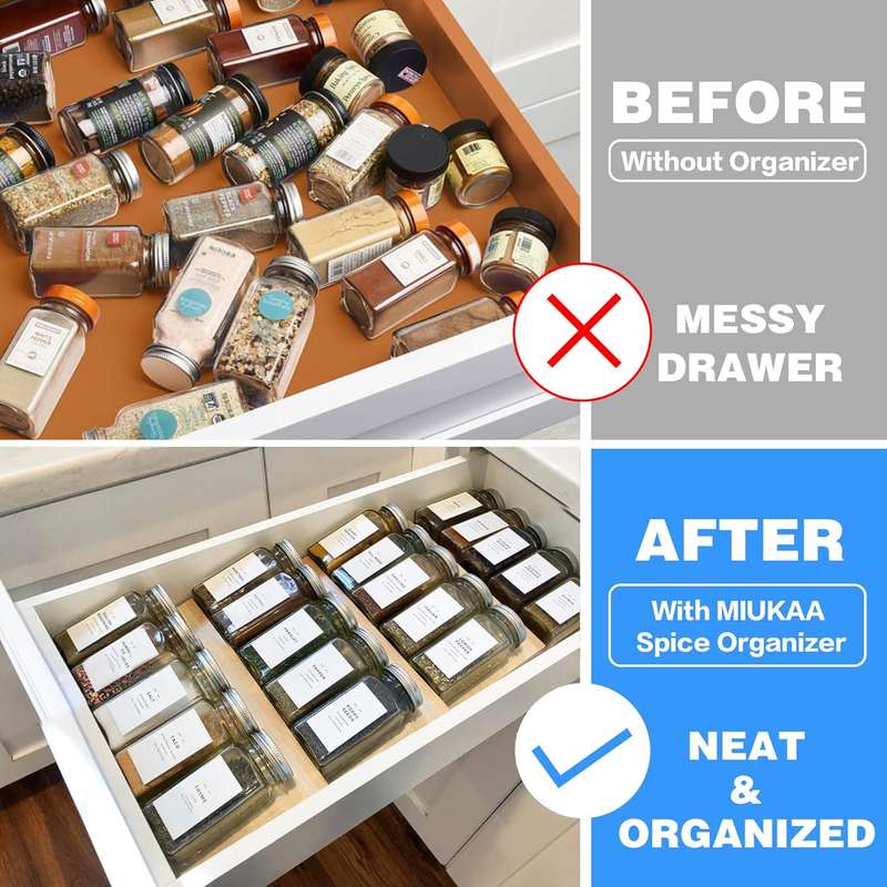 4 Tier Clear Acrylic Drawer Spice Rack Organiser With 28 Containers,Labels