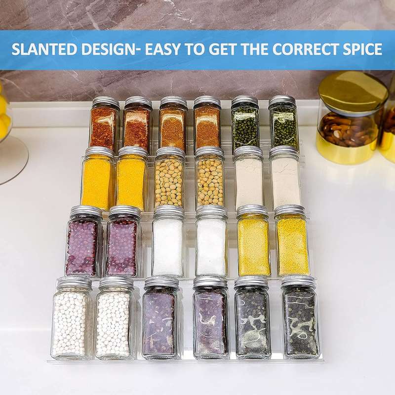 4 Tier Clear Acrylic Drawer Spice Rack Organiser With 28 Containers,Labels