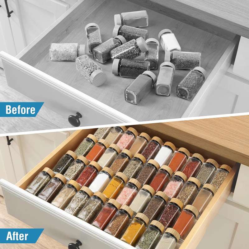 4 Tier - Clear Acrylic Drawer Spice Organiser Rack Cosmetic Storage - 8 Piece (No Jars)
