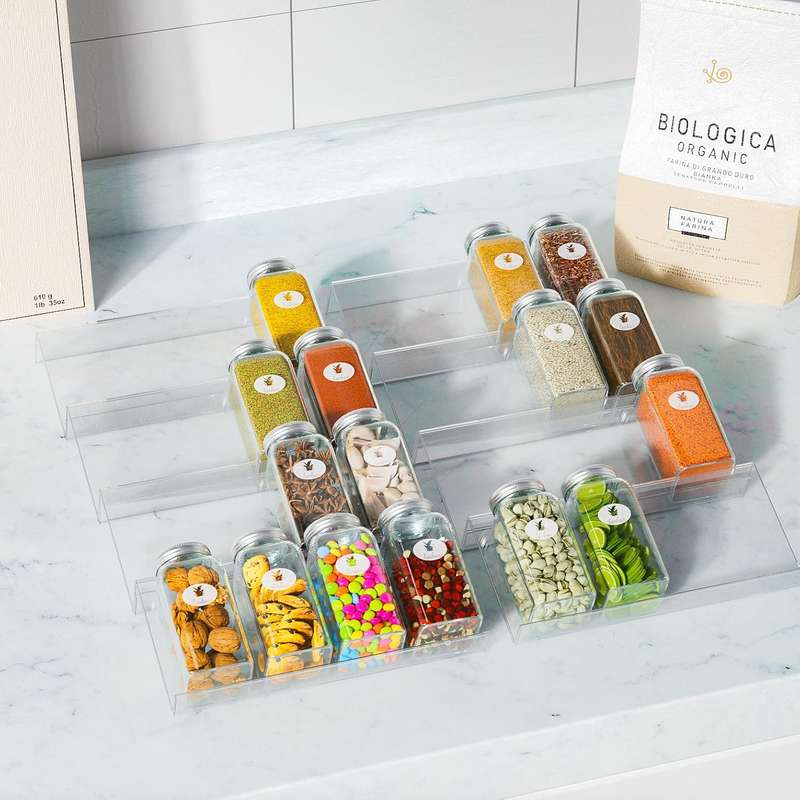 4 Tier - Clear Acrylic Drawer Spice Organiser Rack Cosmetic Storage - 8 Piece (No Jars)