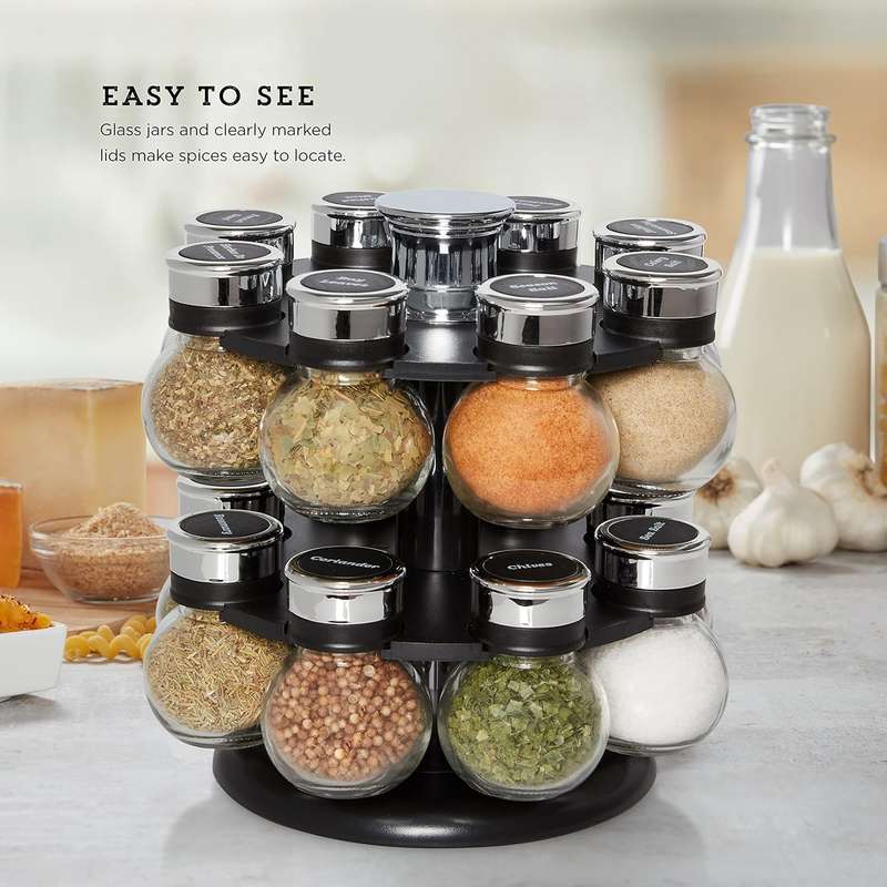 Orbit Rotating Spice Rack Organiser With 16 Shaker Top Jars ,Labels, Marker