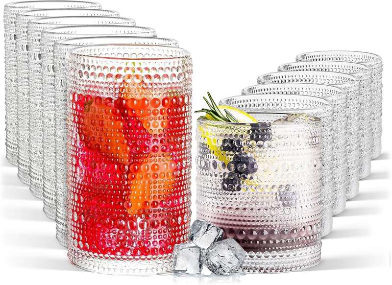Vintage Hobnail Drinking Glasses For Wine Cocktail Glassware - Set of 8