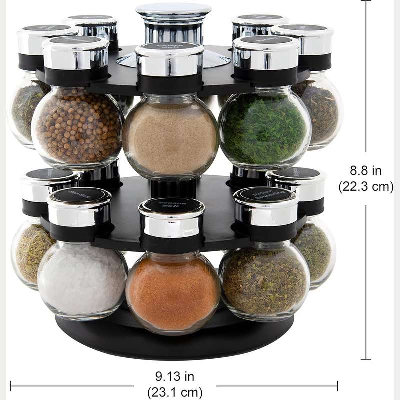 Orbit Rotating Spice Rack Organiser With 16 Shaker Top Jars ,Labels, Marker