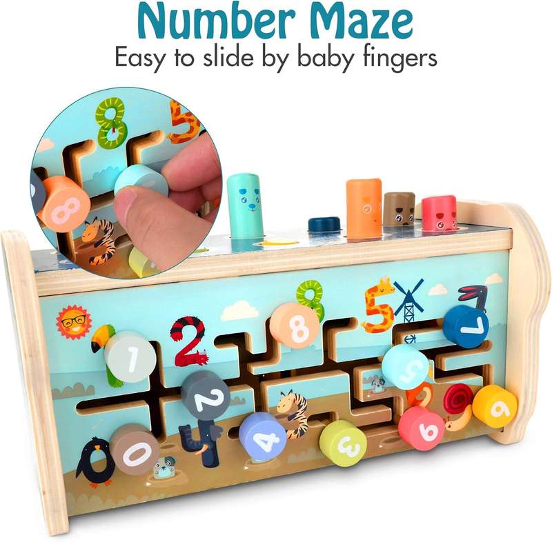 Wooden Montessori Toddler Toy-Hammering Pounding & Xylophone,Number Sorter