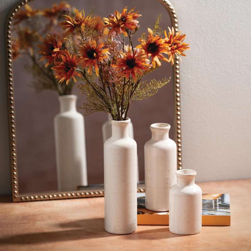 Ceramic Farmhouse Vase Set For Home Shelf Wedding Table Decor - 3 Piece