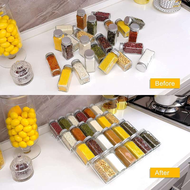 4 Tier Clear Acrylic Drawer Spice Rack Organiser With 28 Containers,Labels