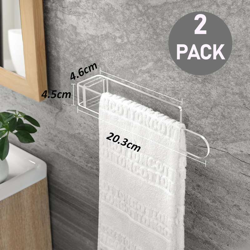 Adhesive Clear Acrylic Hand Towel Holder For Bathroom Kitchen Wall - 2 Pack