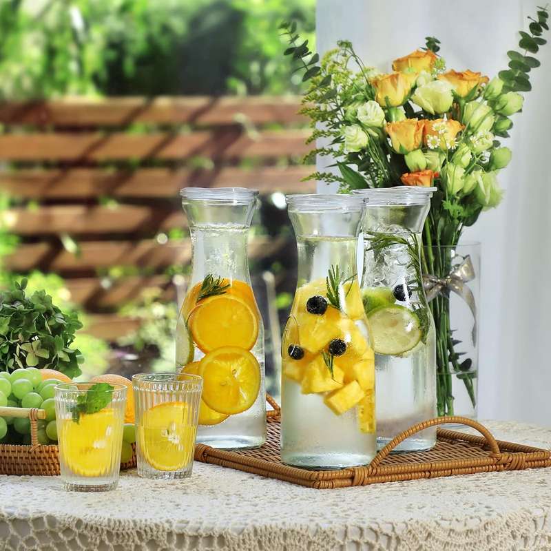 4 Pack Clear Glass Carafe With Lid (1L)Tags,Marker-Bar Serveware Pitcher