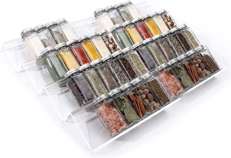 4 Tier - Clear Acrylic Drawer Spice Organiser Rack Cosmetic Storage - 8 Piece (No Jars)