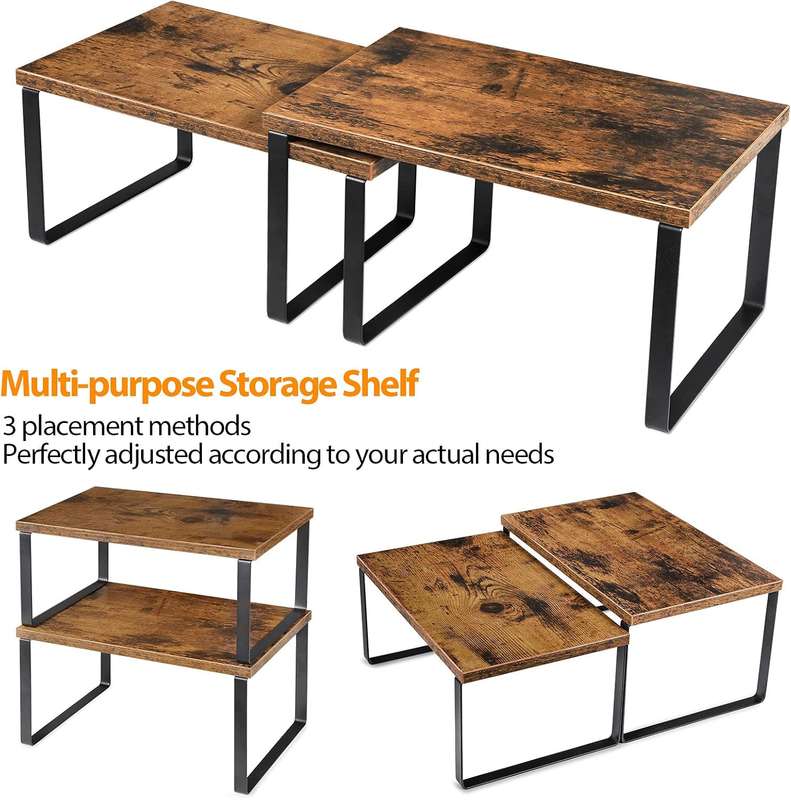 4 Pack Stackable Kitchen Cabinet Organiser Shelf Counter Storage - Multipurpose