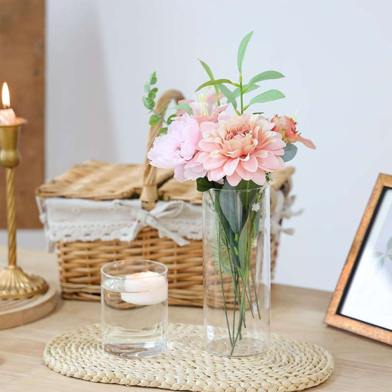 4-Pack Clear Cylindrical Glass Vases | Wedding Decor & Floating Candles |