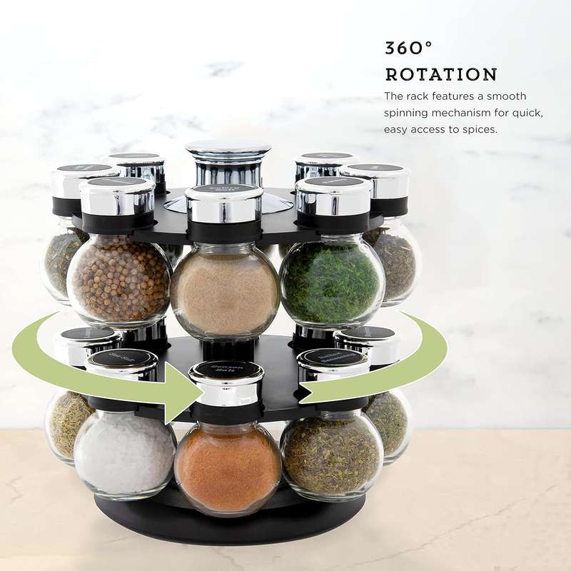 Orbit Rotating Spice Rack Organiser With 16 Shaker Top Jars ,Labels, Marker