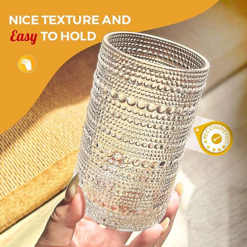 Vintage Hobnail Drinking Glasses For Wine Cocktail Glassware - Set of 8