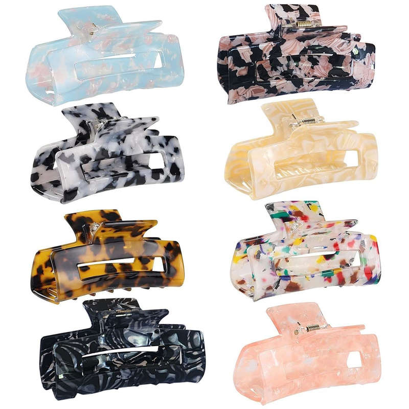 8 Pack Hair Claw Clips For Women Girls Fashion Tortoise Barrettes Rectangle