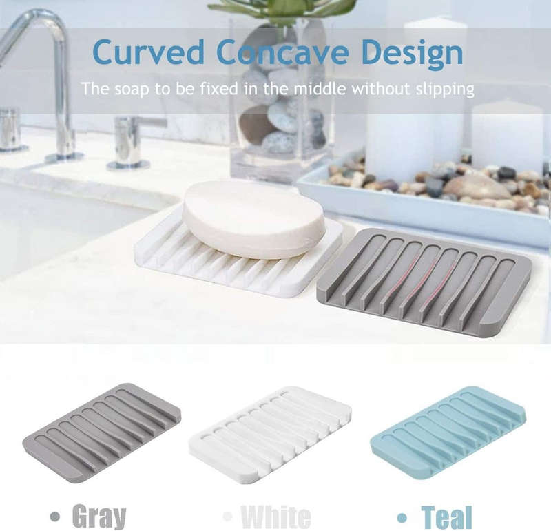3 Piece Self Draining Premium Silicone Soap Holder Dish For Bathroom Kitchen