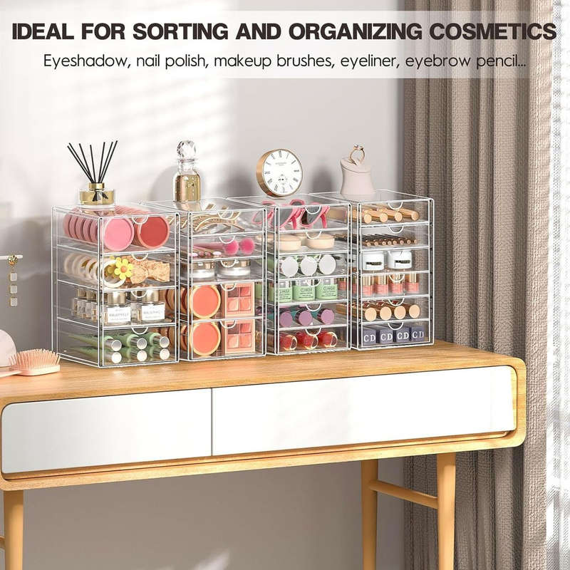 20 Drawer - 4 Sets Clear Makeup Organizers Multipurpose Stackable Storage