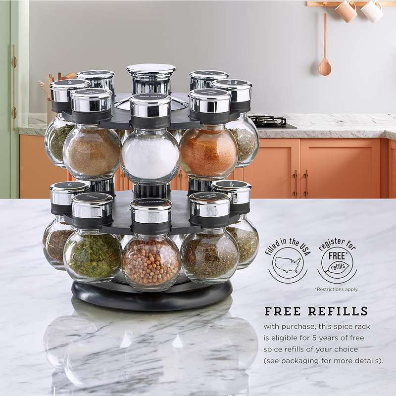 Orbit Rotating Spice Rack Organiser With 16 Shaker Top Jars ,Labels, Marker