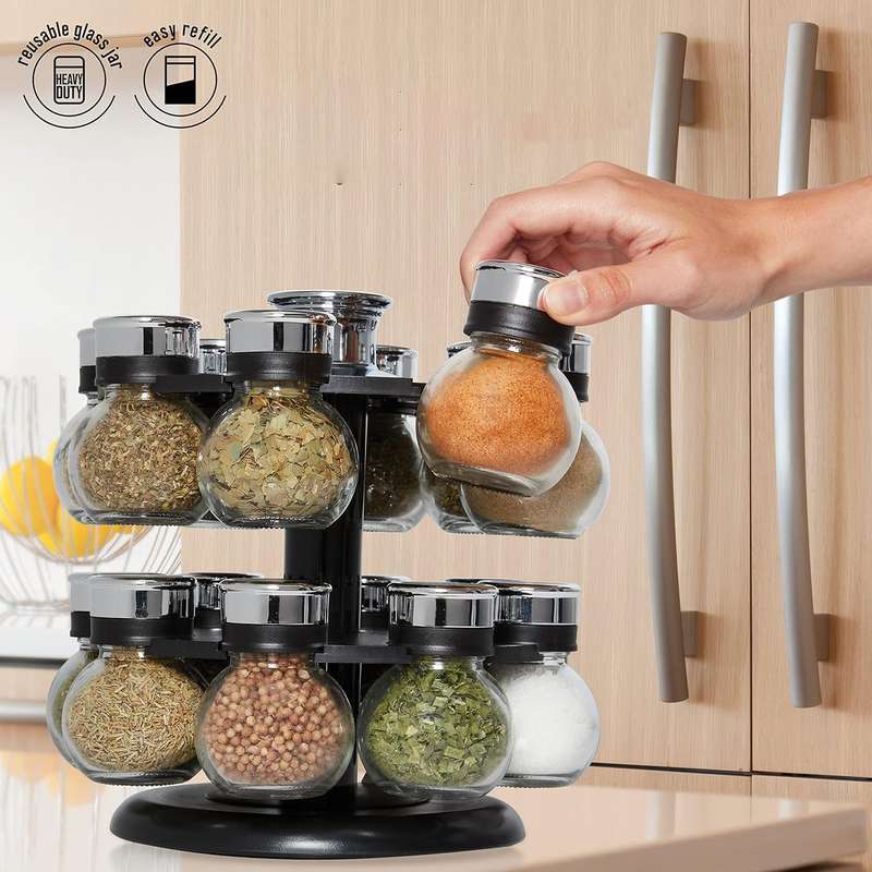 Orbit Rotating Spice Rack Organiser With 16 Shaker Top Jars ,Labels, Marker