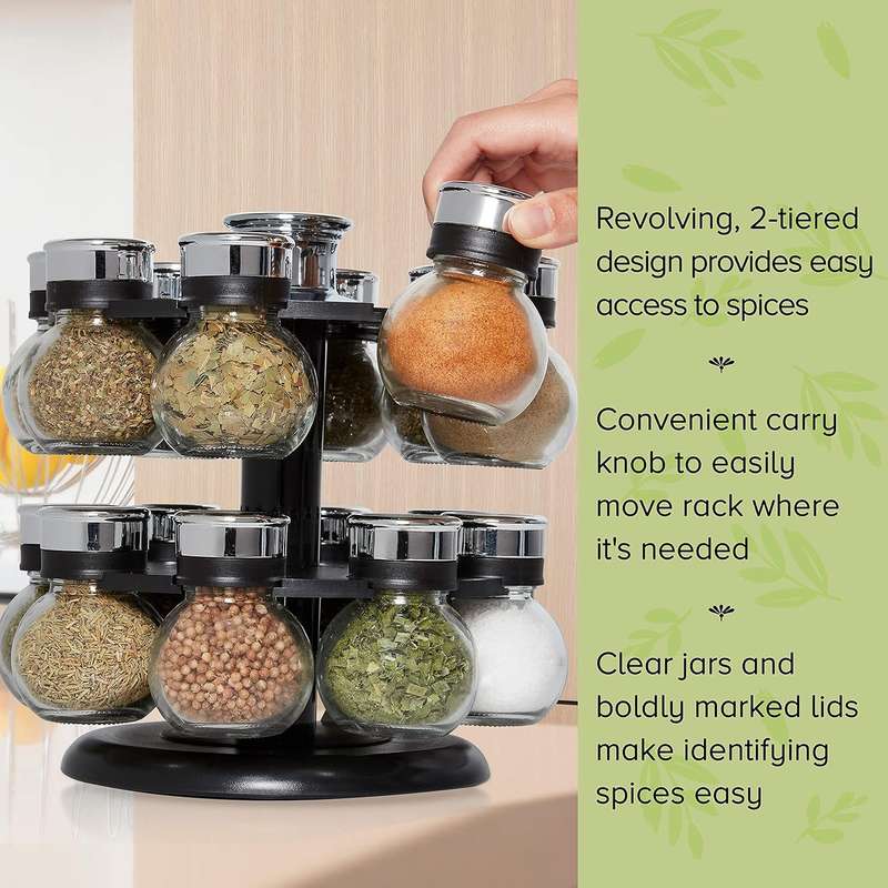 Orbit Rotating Spice Rack Organiser With 16 Shaker Top Jars ,Labels, Marker