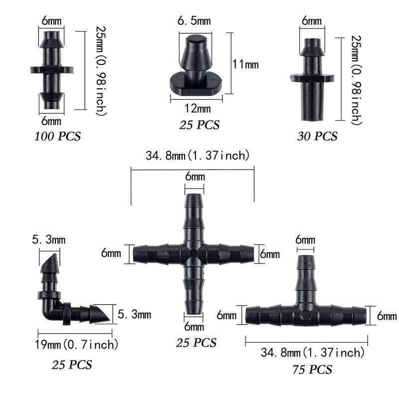 280 Piece Barbed Connectors Drip Irrigation Fittings Parts Kit