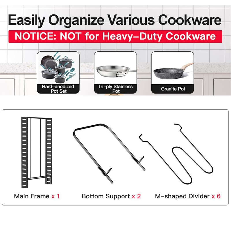 8 Tier Pot And Pan Organiser Rack Adjustable Under Or In Cabinet- 3 Methods