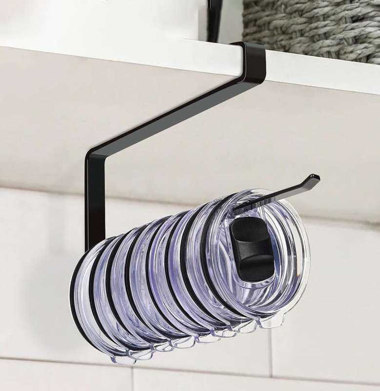 Tumbler Cup Lid Organiser - Under Cabinet Paper Towel Holder Hook - Space Saver