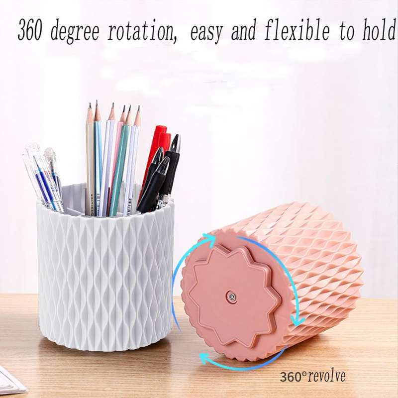 360 Rotating Desk Organisers With 5 Slots Office Pen Pencil Makeup Holder - White