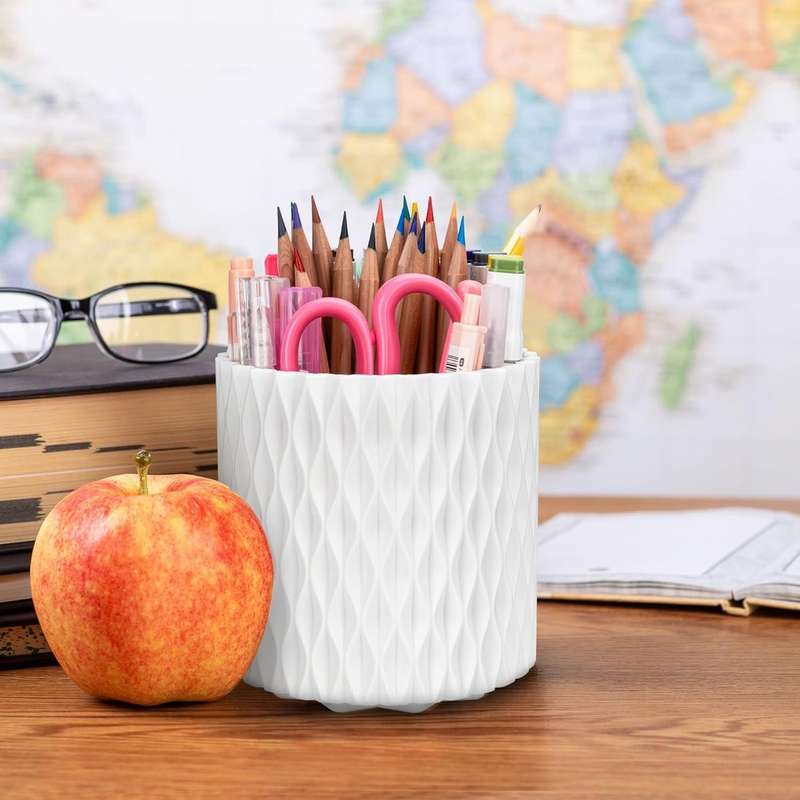 360 Rotating Desk Organisers With 5 Slots Office Pen Pencil Makeup Holder - White