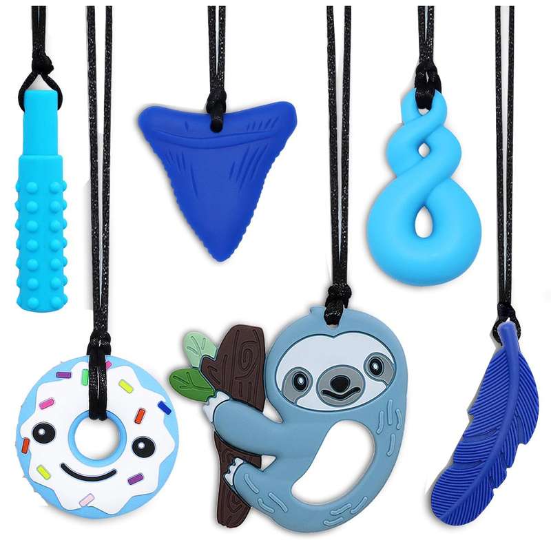 6 Piece Chewable Sensory Silicone Necklaces For Kids-Fidget Teething Toys