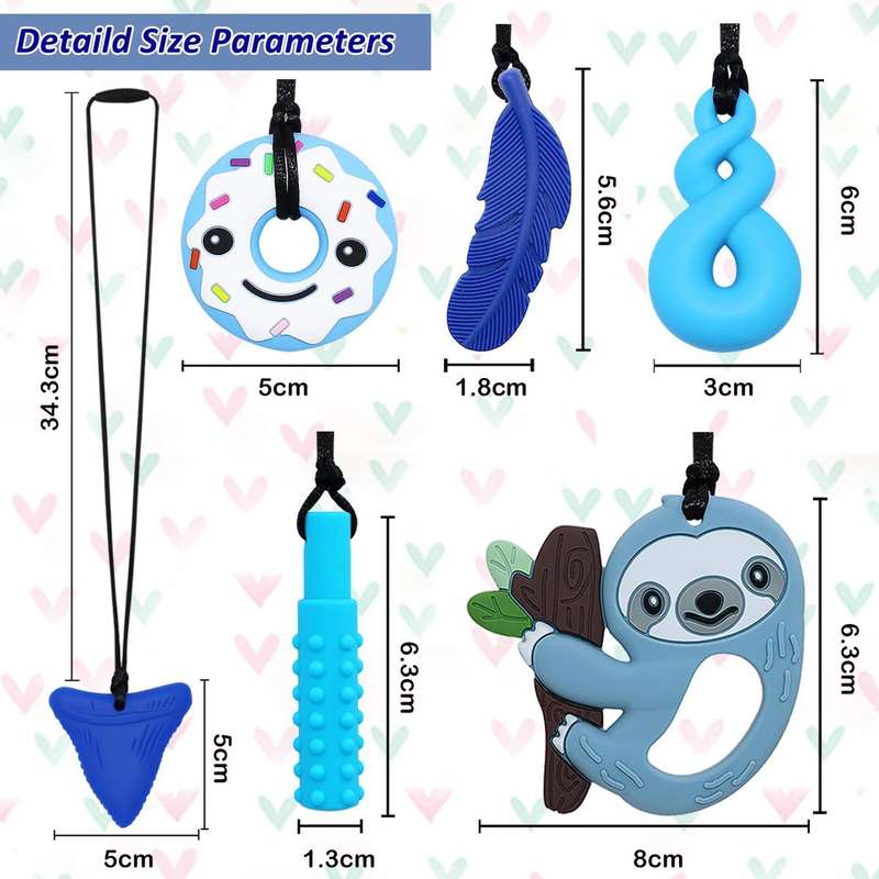 6 Piece Chewable Sensory Silicone Necklaces For Kids-Fidget Teething Toys