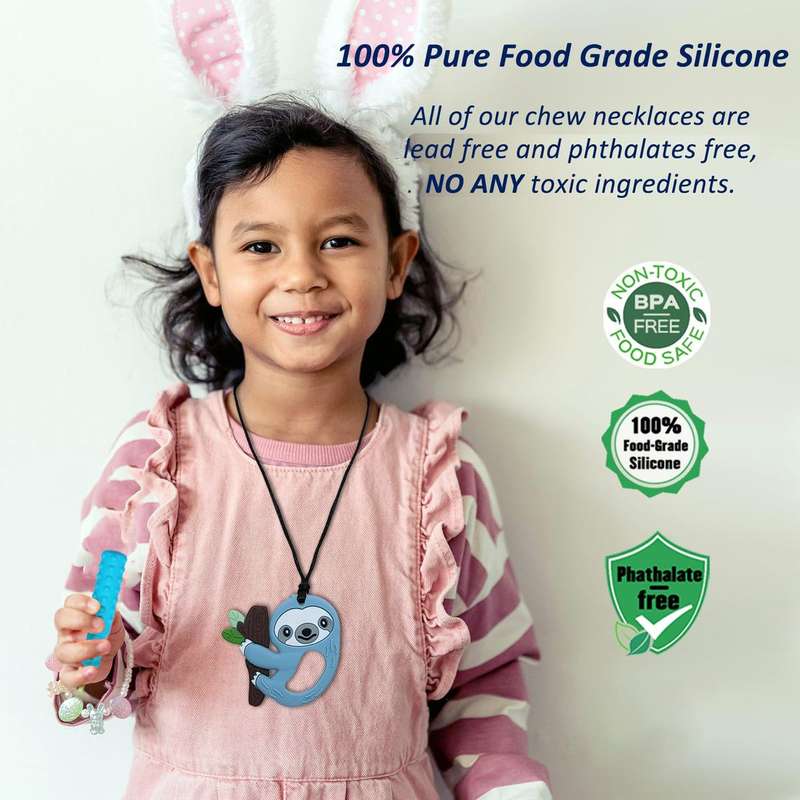 6 Piece Chewable Sensory Silicone Necklaces For Kids-Fidget Teething Toys
