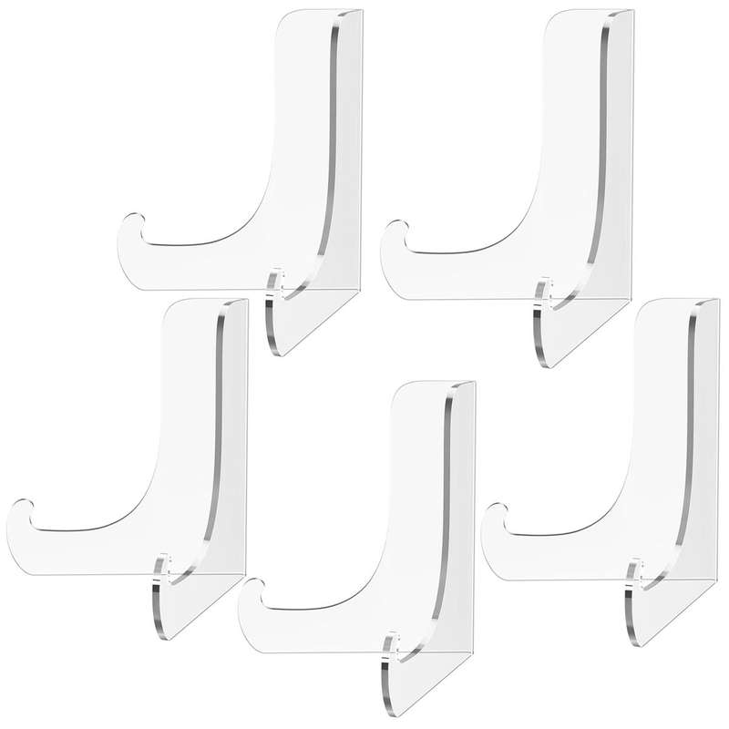 5 Pack Clear Acrylic Display Easel Stand Decorative Plate Photo Holder - S
