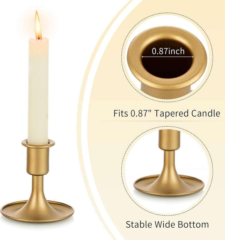 2 Pack Candle Holder Taper Candlestick Stand Centerpiece Table Decoration - Gold
