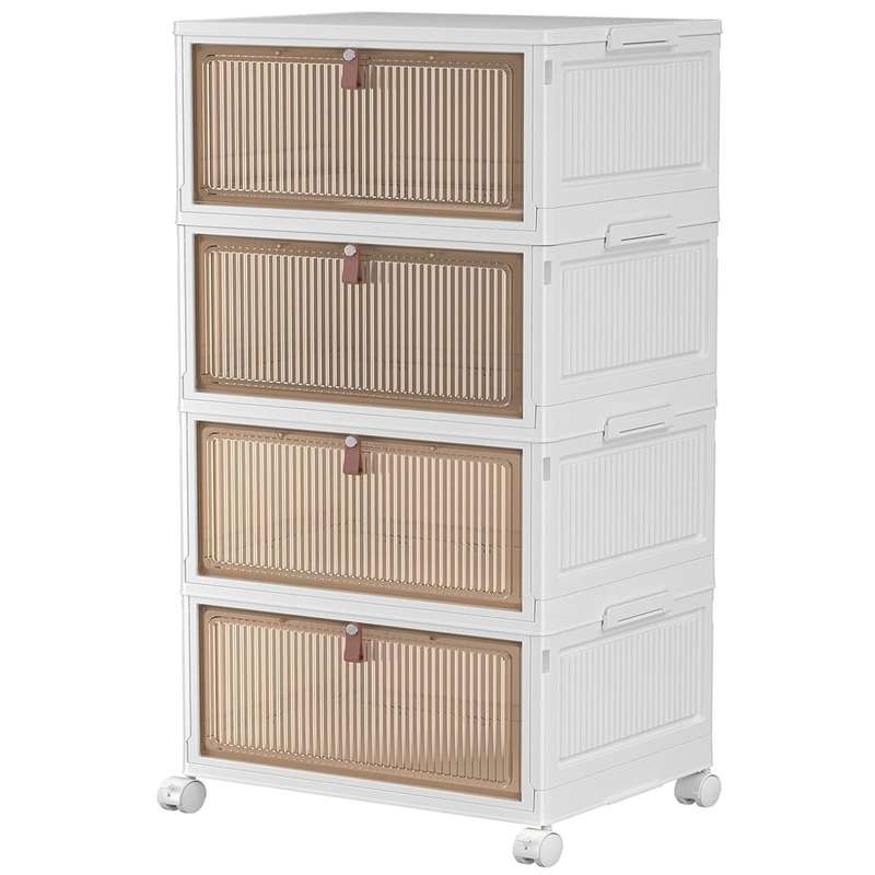 4 Tier Heavy Duty Foldable Closet Organizer Storage Boxes with Lid Wheels