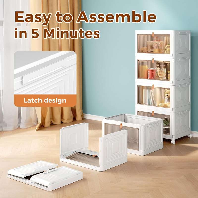 4 Tier Heavy Duty Foldable Closet Organizer Storage Boxes with Lid Wheels