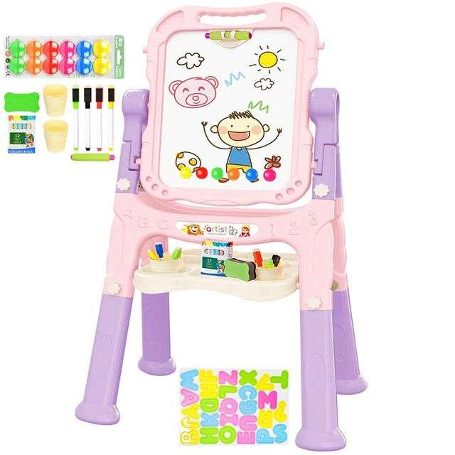 Adjustable Magnetic Double Sided Art Drawing Board Easel for Toddler Kids