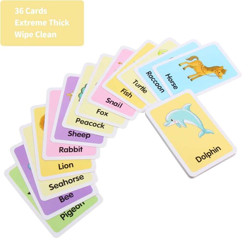 36 Pieces Preschool Fun Learning Educational Flash Cards for Kids - Animals