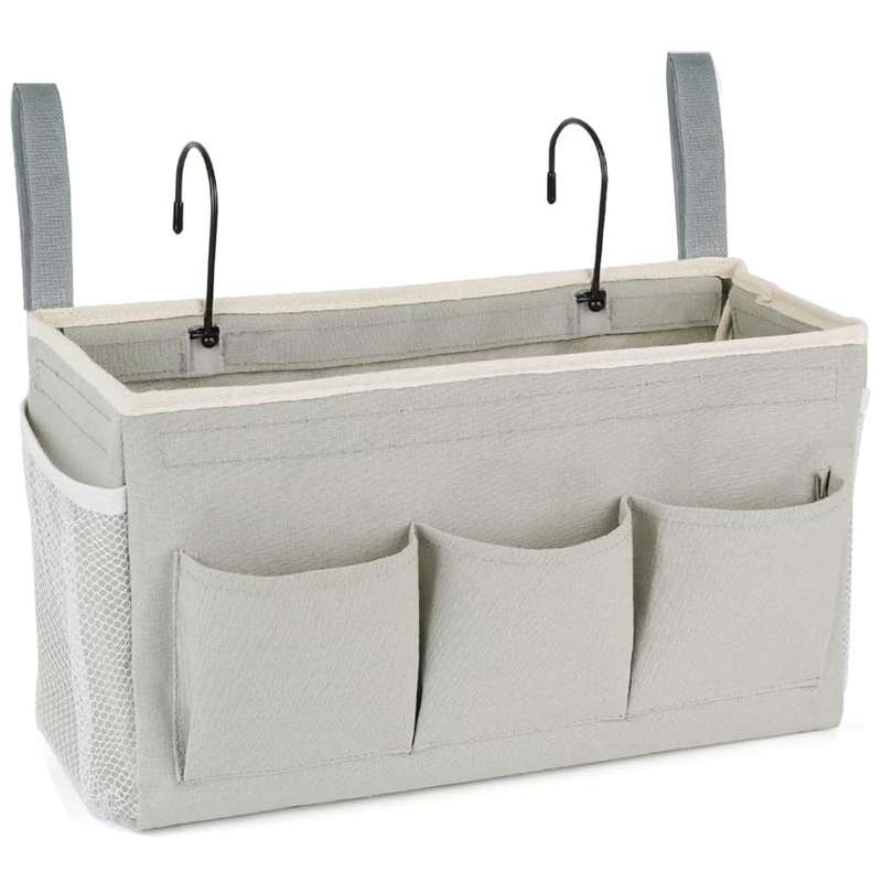 Bedside Caddy Organizer Fixed Straps & Water Bottle Holder Crib Bed Rails