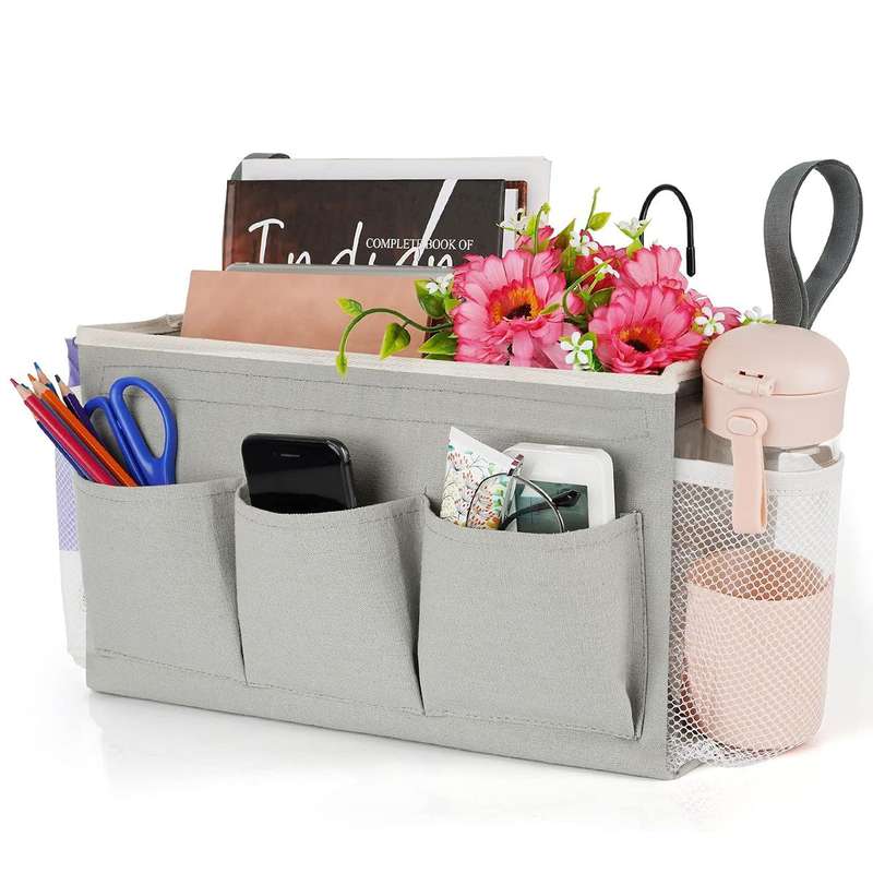 Bedside Caddy Organizer Fixed Straps & Water Bottle Holder Crib Bed Rails