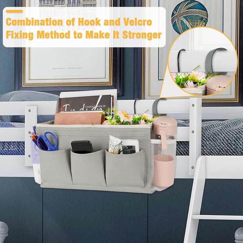 Bedside Caddy Organizer Fixed Straps & Water Bottle Holder Crib Bed Rails