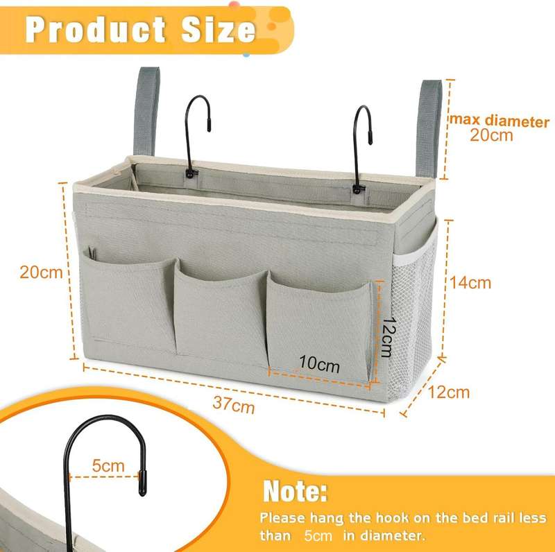 Bedside Caddy Organizer Fixed Straps & Water Bottle Holder Crib Bed Rails