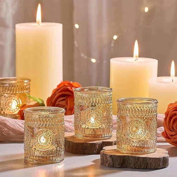 30 Pack Vintage Glass Tealight Votive Candle Holders For Table Centerpieces - Gold