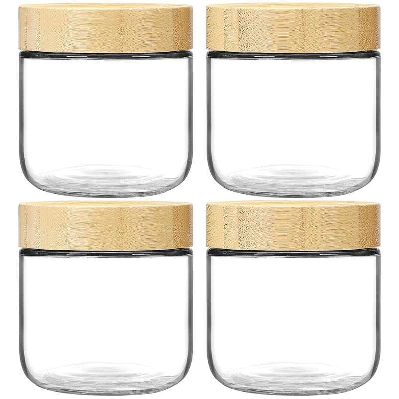 4 Pack Overnight Oat Jars Airtight Container Bamboo Lid Glass Storage-300ml - 300 ml