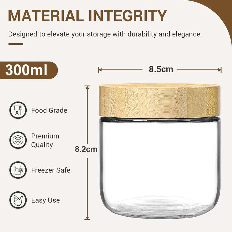 4 Pack Overnight Oat Jars Airtight Container Bamboo Lid Glass Storage-300ml - 300 ml