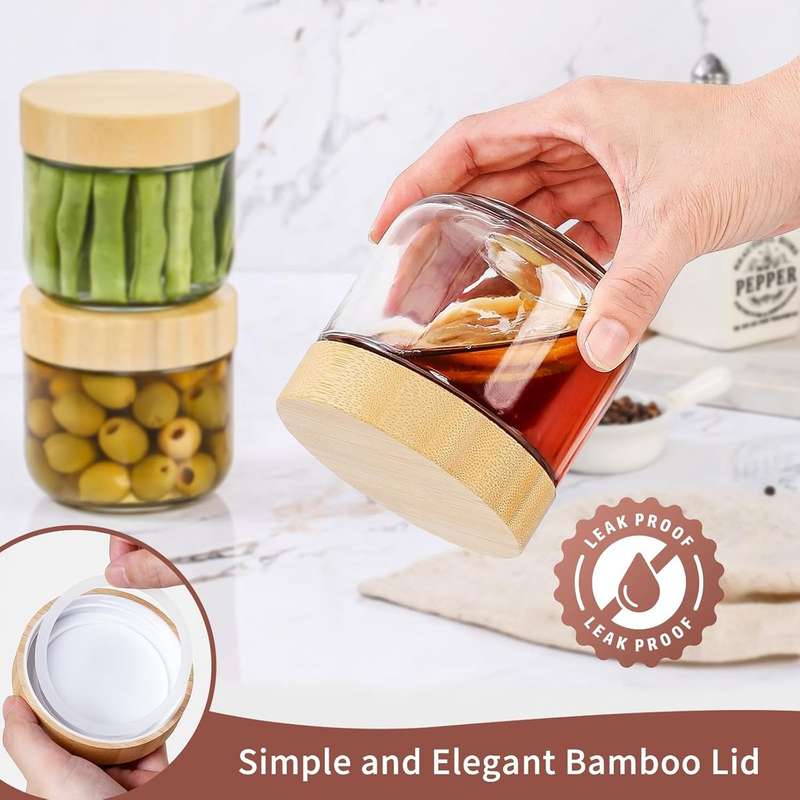 4 Pack Overnight Oat Jars Airtight Container Bamboo Lid Glass Storage-300ml - 300 ml