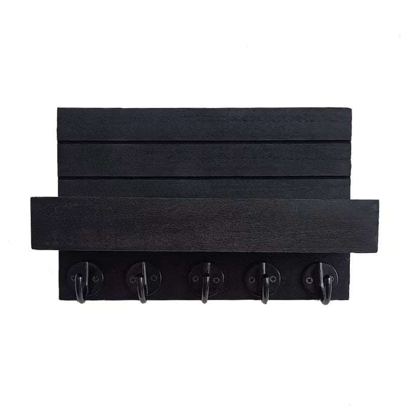 Key Holder and 5 Sturdy Hooks Rack - Black